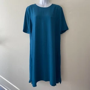 Vestido recto pulóver manga corta azul turquesa Eileen Fisher pequeño para mujer - Imagen 1 de 7