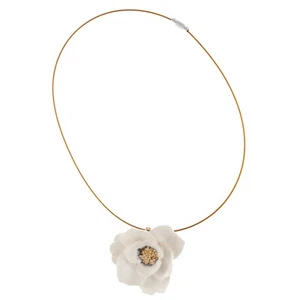 Handmade Blue Jeans White Porcelain 9 Leaf Flower Necklace Choker 18" - Picture 1 of 6