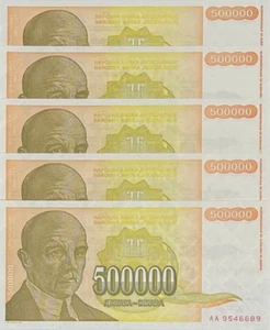 YUGOSLAVIA 500000 1/2 Million DINARA P-143 1994 X 100 Pcs Lot UNC BUNDLE NOTE - Picture 1 of 4