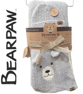 Bearpaw Bear Face Hat & Blanket Set BLUE/WHITE 0-6 months baby blanket nursery - Picture 1 of 3