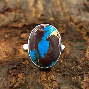 Lava Mexican Turquoise Gemstone 925 Sterling Silver Handmade Ring Size 6 - Picture 1 of 7