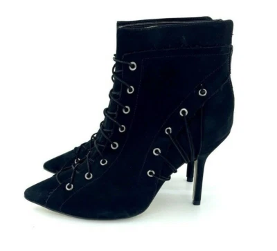 Botines Catherine Malandrino Cuero Gamuza Negro Con Cordones Talla 7 Nuevos SH02 Foto 1 de 4