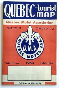 VINTAGE 1963 QUEBEC TOURIST MAP - MOTEL ASSOCIATION ROAD MAP WITH ATTRACTIONS - Picture 1 of 2