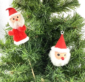 2 Count-Vintage Wood Pulp Santa Face Santa Stick Puppet Czech Christmas Ornament - Picture 1 of 5