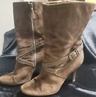 Cole Hann Mid Calf Brown Leather Woman Boots 9.5 B Suede Heels