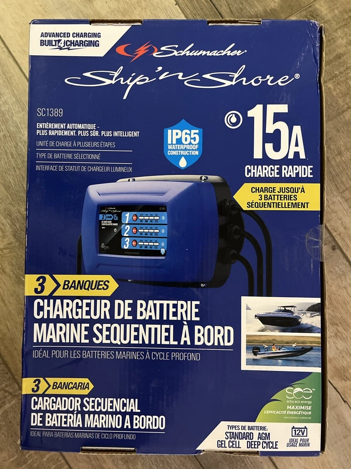 Schumacher SC1389 On-board Marine 3 Bank Sequential Battery Charger 15a 12v