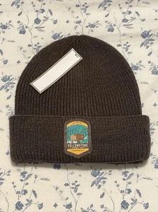 Cappello berretto marrone Parco Nazionale Yellowstone bisonte con polsini in maglia - Foto 1 di 2