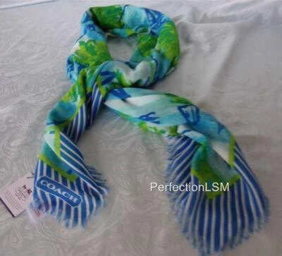 NWT Coach 84532 Beach Scene w/Sailboats 40" x 40" Square Scarf-Colorful & Fun!!! - Image 1 of 4