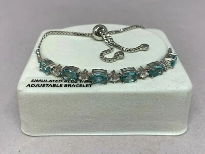 Имитация синий сапфир с CZ серебро покрытием регулируемый браслет - новый без ЯРЛЫКОВ - Изображение 1 из 4