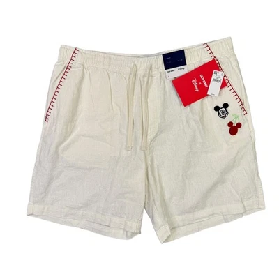 Pantalones Cortos Old Navy X Disney Para Hombre Grandes Beige Blanco Pull On Mezcla de Lino Mickey Mouse Foto 1 de 4
