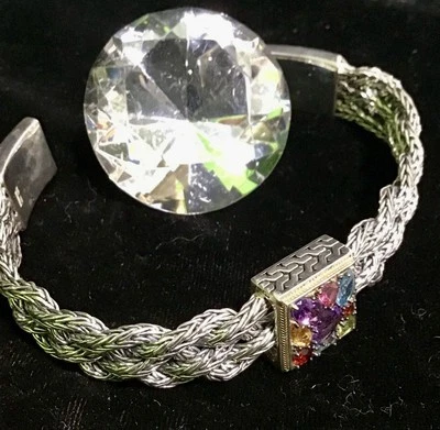 PULSERA EFFY PLATA 925 Y ORO 18K PIEDRAS PRECIOSAS 8” 48,40g Lote #37 Foto 1 de 4