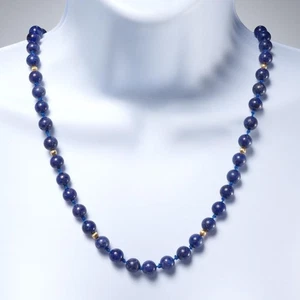 Vintage Lapis Lazuli Stone Beaded 14k Gold Clasp Gold Spacers 26" - Picture 1 of 5