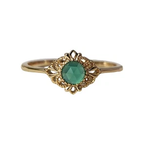 Grüner Onyx Ring vergoldet Steinring für Damen Rosenschliff zierliche Ringe Edelsto... - Bild 1 von 6