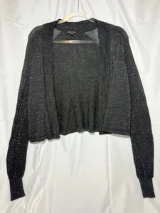 Cárdigan abierto Eileen Fisher recortado encogido de hombros XS mezcla de lana merino negro brillante - Imagen 1 de 9