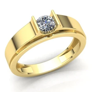 0.5carat Round Cut Diamond Mens Bar Set Solitaire Engagement Ring 18K Gold - Picture 1 of 14
