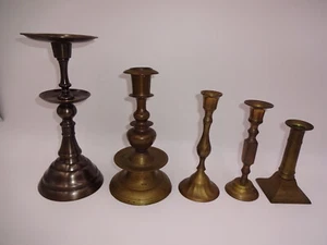 Posten 5 Vintage Messing Kerzenständer Kerzenhalter rund quadratisch 5" bis 9" unbeschriftet - Bild 1 von 14
