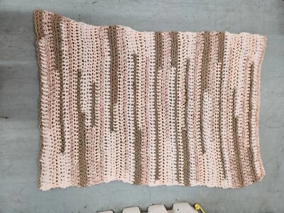 Handmade Crochet Baby Blanket Afghan pink white peach brown 52"x36" - Image 1 of 4