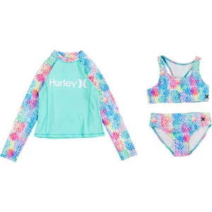 Hurley Girls XL Long Sleeve 3 Pc Bikini Rash Guard Tankini Swimsuit Pineapple - Picture 1 of 5