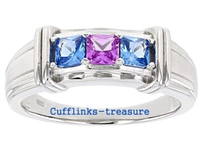 Amatista natural y piedras de topacio azul con anillo de plata de ley 925 para hombre #22 Foto 1 de 4