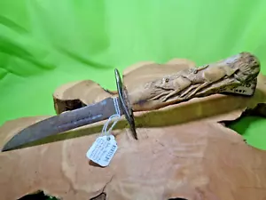 Unique Hunting Knife | 4.5", Handcarved Antler Handle, Silver Guard, Likely WWII - Picture 1 of 13