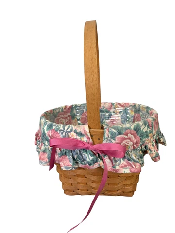 Longaberger 1993 Mothers Day Basket with Floral Liner & Clear Plastic Protector Cover