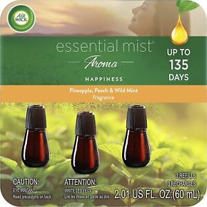 Air Wick Essential Mist Refill, 3 ct, Happiness, Essential Oils Diffuser, Air...