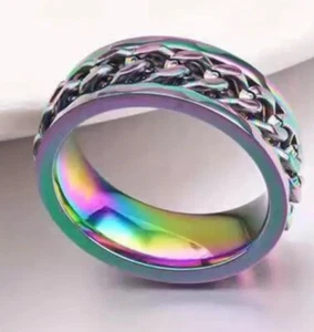 ROTATABLE RING BOTTLE OPENERS*UNISEX*TITANIUM & STAINLESS STEEL CHAIN RING 9 - Picture 1 of 10