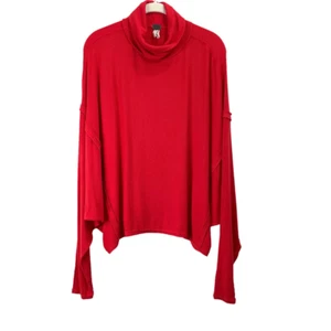 Free People boxy oversized dolman sleeve turtleneck ribbed top Size S Red boho - Picture 1 of 8