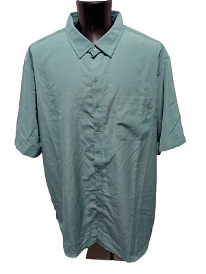 HB HARBOR BAY Size 4XLT Short Sleeve Button Front Shirt Green 100% Polyester - Image 1 of 4