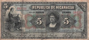 Nicaragua 5 Pesos 1.1.1910 Serie C zirkulierte Banknote G 21 - Bild 1 von 2
