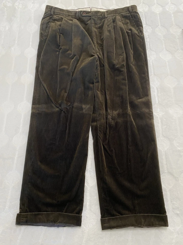 Pantalones de vestir de pana para hombre Luciano Barbera 42x30 marrón oscuro Italia *LEER Foto 1 de 4