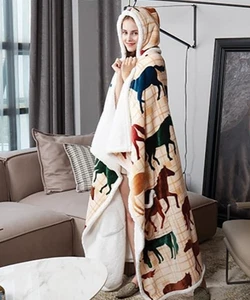 Horses Comfy Hoodie Wearable Blanket Thick Sherpa 50" x 70" by Phyllis Dobbs - Picture 1 of 3