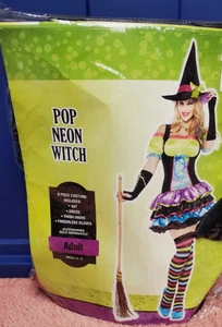Pop Neon Hexe Kostüm für Erwachsene - Neu - verschiedene Größen erhältlich - Bild 1 von 1