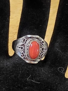 Ring rote Koralle Größe 8 Sterlingsilber 925 kühn Statement # 105 - Bild 1 von 5