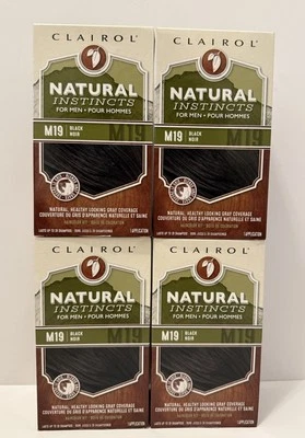 4 Clairol Instintos Naturales para Hombres, M19 Negro Noir, Kit de Color de Cabello Sin Amoníaco Foto 1 de 3