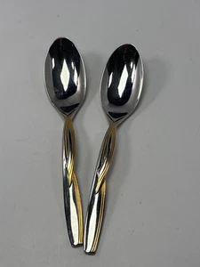 Mikasa Gerald Patrick Empire Gold Twist Tea Spoon Stainless Pair Set Lot 6" - Picture 1 of 3