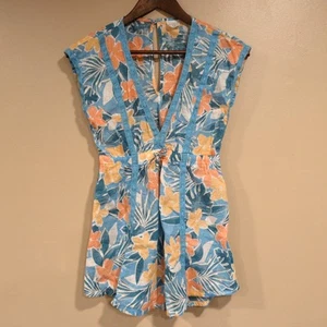 Abercrombie Kids Swim Cover Up Girl Sz 11 12 Hawaiian Floral Drawstring Metallic - Picture 1 of 10