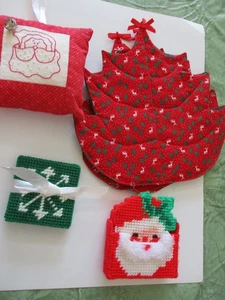 HANDGEMACHTES SET (6) WEIHNACHTSBAUM TOPFHALTER & KLEINES DEKOR KISSEN, UNTERSETZER - Bild 1 von 12