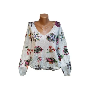 Desigual Damen leichter Pullover Gr. XL grau melange mehrfarbig Ornament, Orchidee - Bild 1 von 13