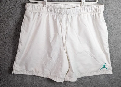 Pantalones Cortos Jordan Para Hombre Grandes Blanco Verde Azulado Cordón Baloncesto Atlético Forrado Logo Foto 1 de 4