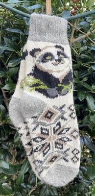 Women's socks, Wool 100%, warm, print Panda ,Size 8 - Image 1 of 4