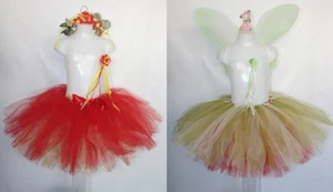 Reversible Tutu Red / Green Belle Tinkerbell Wand Wings Fancy Dress Age up to 6 - Picture 1 of 9