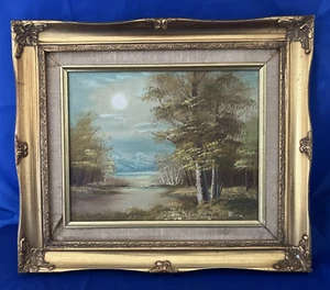 Gold Framed Painting Signed 'Rico' Landscape Trees River 36 x 31 cm-FREE POSTAGE - Picture 1 of 4