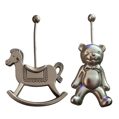 Серебряный тон металлический качающаяся лошадь плюшевый медведь (комплект из 2) детской комнаты декор - Изображение 1 из 4