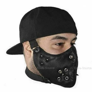 NEW MOTORCYCLE GENUINE LEATHER ADJUSTABLE FACE MASK w/ SPIKES - DA43 - Picture 1 of 2