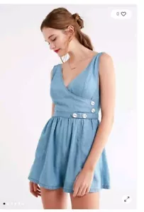 Urban Outfitters Anita Playsuit Romper Size Small NWT Blue Linen Chambray Shorts - Picture 1 of 5