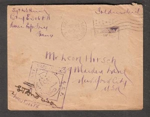 WWI France AEF censor cover Sgt L S Hirsch Btry E 306 FA to Leon Hirsch New York - Picture 1 of 1