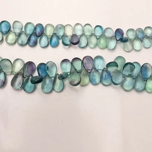 Cuentas de piedras preciosas con forma de pera suave de fluorita azul natural de 8 pulgadas hebra 8x12-9x14 mm - Imagen 1 de 5