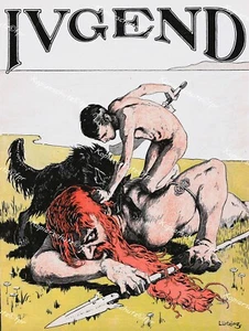 K. Lürtzing Goliath Riese Wikinger Germanen Zweikampf Knabe Akt male nude Erotik - Bild 1 von 1