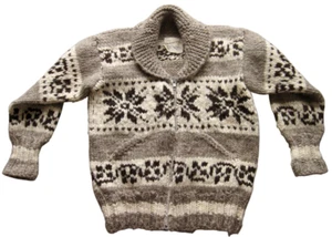 Vintage 80s Genuine Cowichan Indian Knit Cardigan Snowflake Sweater Wool Sz S-M - Picture 1 of 6